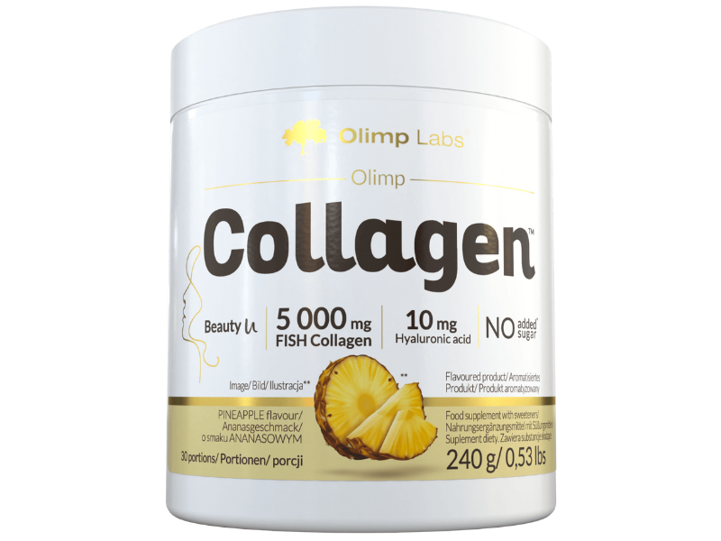 Zdjęcie przedstawia suplement diety Olimp Collagen, proszek do sporządzania roztworu doustnego.