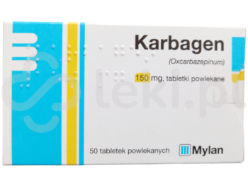Zdjęcie przedstawia lek dostępny na receptę Karbagen, tabletki powlekane, 150 mg.