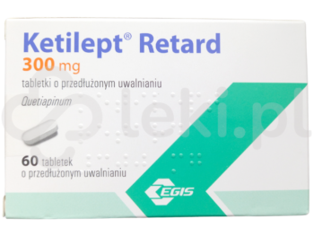 Zdjęcie przedstawia lek dostępny na receptę Ketilept retard, tabletki o przedłużonym uwalnianiu, 300 mg.