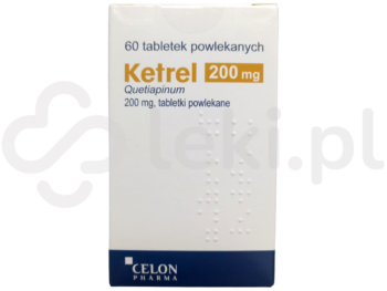 Zdjęcie przedstawia lek dostępny na receptę Ketrel, tabletki powlekane, 200 mg.