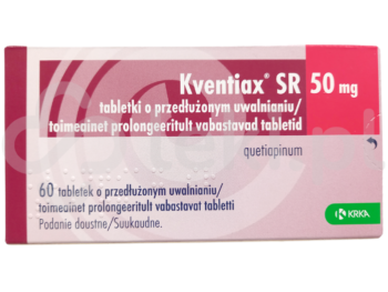 Zdjęcie przedstawia lek dostępny na receptę Kventiax SR, tabletki o przedłużonym uwalnianiu, 50 mg.