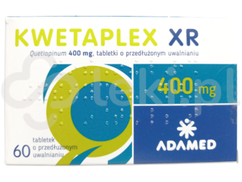 Zdjęcie przedstawia lek dostępny na receptę Kwetaplex XR, tabletki o przedłużonym uwalnianiu, 400 mg.
