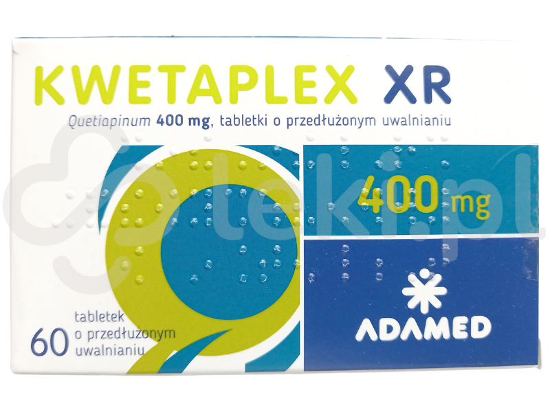 Zdjęcie przedstawia lek dostępny na receptę Kwetaplex XR, tabletki o przedłużonym uwalnianiu, 400 mg.