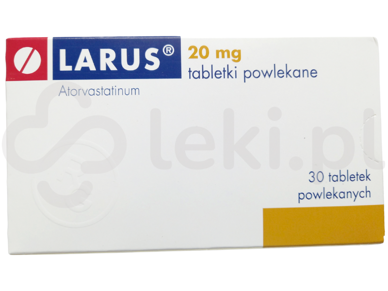 Zdjęcie przedstawia lek dostępny na receptę Larus, tabletki powlekane, 20 mg.