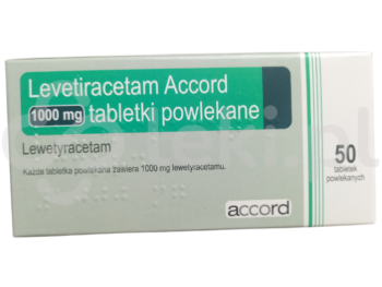 Zdjęcie przedstawia lek dostępny na receptę Levetiracetam Accord, tabletki powlekane, 1000 mg.