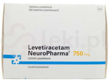 Zdjęcie przedstawia lek dostępny na receptę Levetiracetam NeuroPharma, tabletki powlekane, 750 mg.