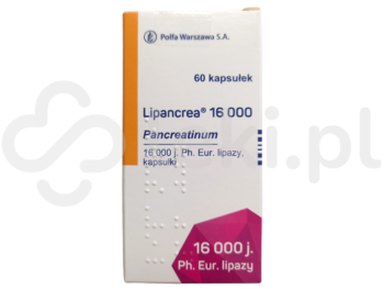 Zdjęcie przedstawia lek dostępny na receptę Lipancrea 16 000, kapsułki, 16000 j. Ph. Eur. lipazy.