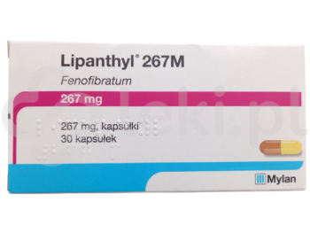 Zdjęcie przedstawia lek dostępny na receptę Lipanthyl 267M, kapsułki, 267 mg.