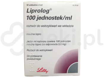 Zdjęcie przedstawia lek dostępny na receptę Liprolog, roztwór do wstrzykiwań, 100 j.m./ml.