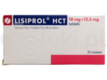 Zdjęcie przedstawia lek dostępny na receptę Lisiprol HCT, tabletki, 10 mg + 12,5 mg.