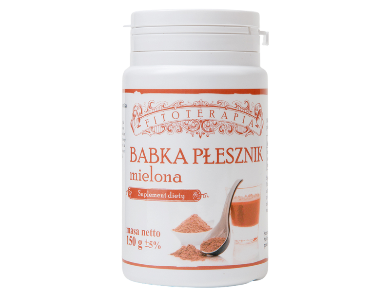 Zdjęcie przedstawia suplement diety Babka Płesznik mielona w proszku.