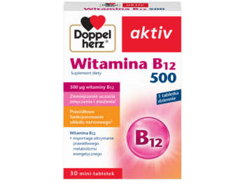 Zdjęcie przedstawia suplement diety Doppelherz aktiv Witamina B12 500, tabletki.