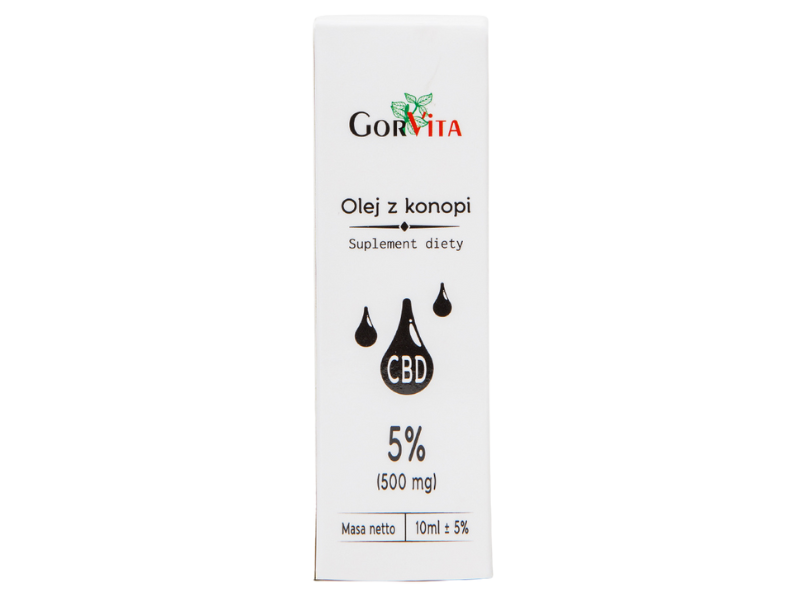 Zdjęcie przedstawia suplement diety Olej z konopii CBD 5% w płynie.