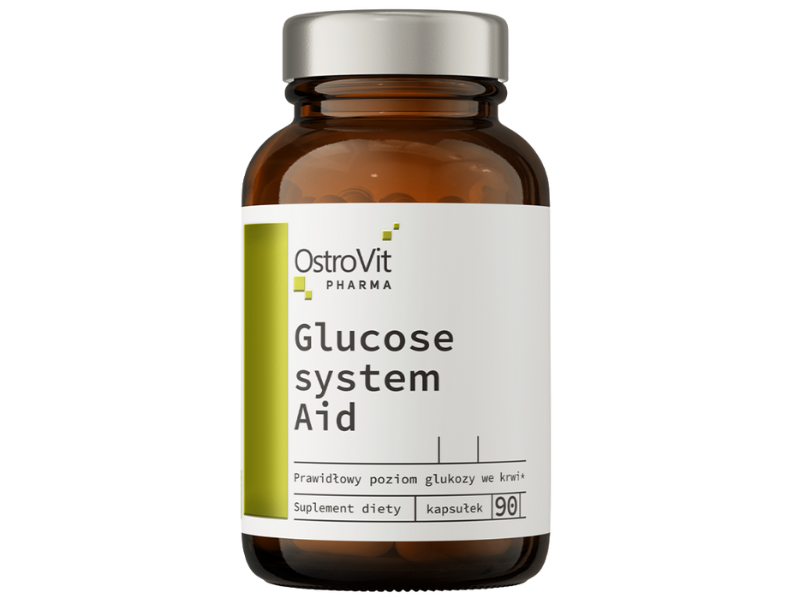 Zdjęcie przedstawia suplement diety OstroVit Pharma Glucose system Aid, kapsułki.