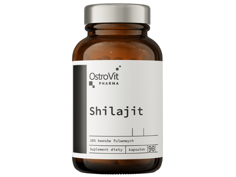 Zdjęcie przedstawia suplement diety OstroVit Pharma Shilajit, kapsułki.