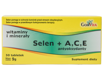 Zdjęcie przedstawia suplement diety Selen A,C,E w tabletkach.