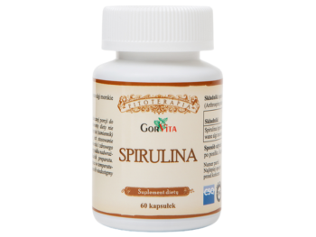 Zdjęcie przedstawia suplement diety Spirulina w kapsułkach.