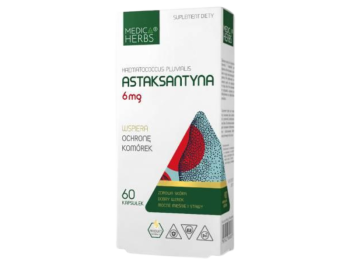 Zdjęcie przedstawia suplement diety Astaksantyna Medica herbs ochrona komórek, kapsułki, 6 mg.