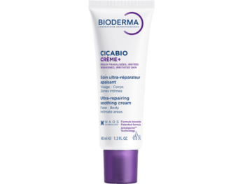 Zdjęcie przedstawia dermokosmetyk Bioderma Cicabio Crème+ ultra-repairing soothing cream regenerująco-kojący, krem.