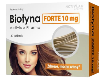 Zdjęcie przedstawia suplement diety Biotyna forte, tabletki, 10 mg.