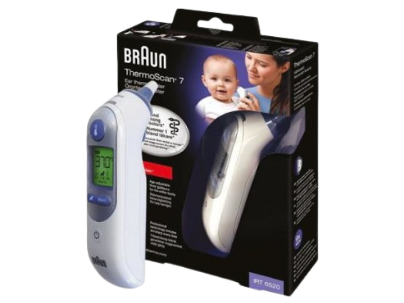 Zdjęcie przedstawia wyrób medyczny Braun IRT6520 ThermoScan 7, termometr.