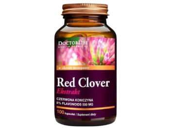 Zdjęcie przedstawia suplement diety Doctor Life Red clover extract, kapsułki, 500 mg.