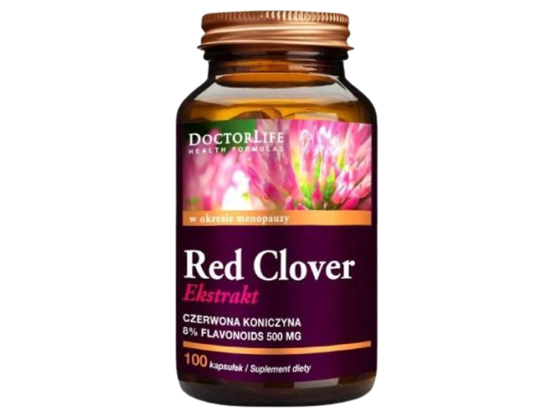 Zdjęcie przedstawia suplement diety Doctor Life Red clover extract, kapsułki, 500 mg.
