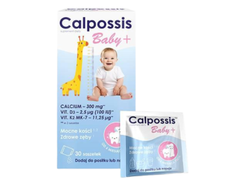 Zdjęcie przedstawia suplement diety Domowa Apteczka Calpossis Baby +, saszetki.