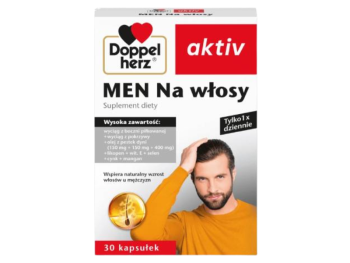 Zdjęcie przedstawia suplement diety Doppelherz Aktiv Men na włosy, kapsułki.