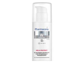 Zdjęcie przedstawia dermokosmetyk Dr Irena Eris Pharmaceris W Mela-Protect nawilżająco-ochronny SPF50+, krem.