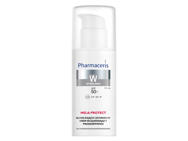 Zdjęcie przedstawia dermokosmetyk Dr Irena Eris Pharmaceris W Mela-Protect nawilżająco-ochronny SPF50+, krem.