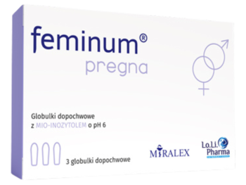 Zdjęcie przedstawia wyrób medyczny Feminum pregna, globulki dopochwowe, 2 mg.