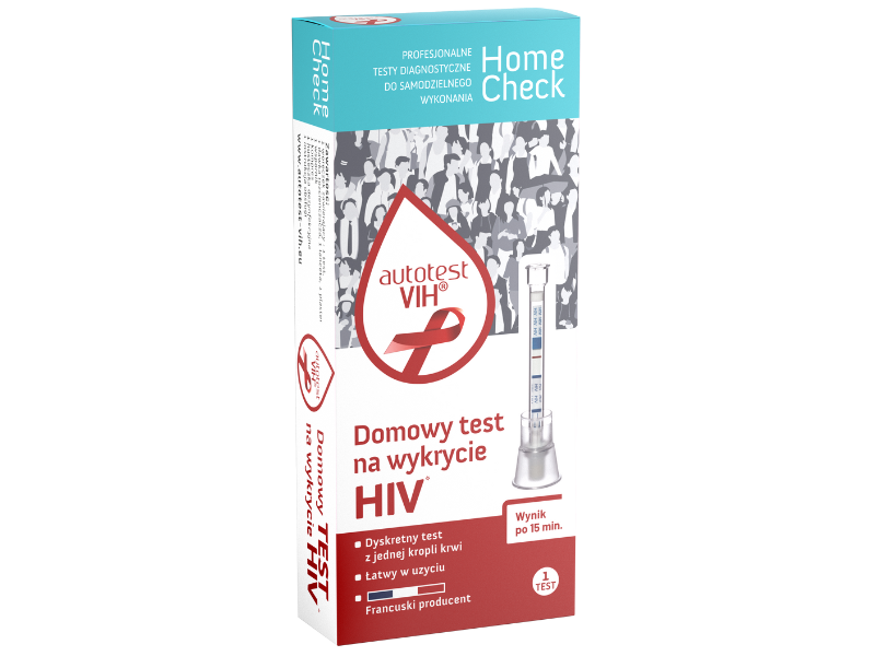 Zdjęcie przedstawia wyrób medyczny Home Check Autotest HIV.