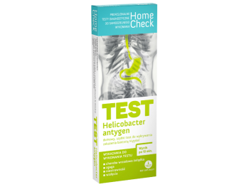 Zdjęcie przedstawia wyrób medyczny Home Check Helicobacter antygen test, test diagnostyczny.
