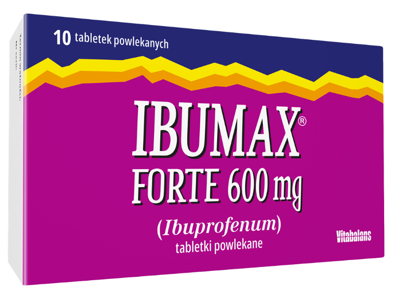 Zdjęcie przedstawia lek bez recepty Ibumax Forte, tabletki powlekane, 600 mg.