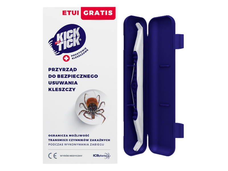 Zdjęcie przedstawia sprzęt medyczny Kick the Tick przyrząd do bezpiecznego usuwania kleszczy, sprzęt medyczny.