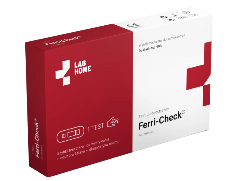 Zdjęcie przedstawia wyrób medyczny LabHome Ferri-Check, test diagnostyczny.