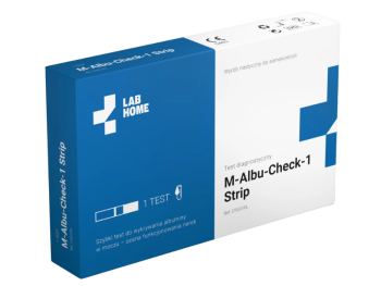 Zdjęcie przedstawia wyrób medyczny LabHome M-Albu-Check-1, test diagnostyczny.