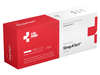 Zdjęcie przedstawia wyrób medyczny LabHome Strep Alert, test diagnostyczny.