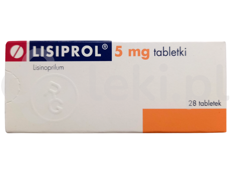 Zdjęcie przedstawia lek na receptę Lisiprol, tabletki, 5 mg.