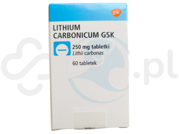 Zdjęcie przedstawia lek na receptę Lithium Carbonicum GSK, tabletki, 250 mg.