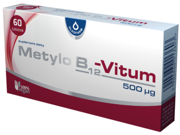 Zdjęcie przedstawia suplement diety Metylo B12-Vitum, tabletki, 700 µg.