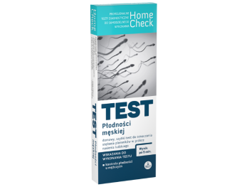 Zdjęcie przedstawia wyrób medyczny Milapharm Home Check test płodności męskiej, test diagnostyczny.