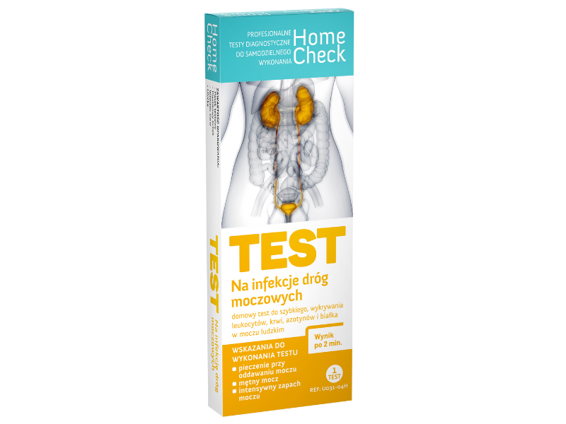 Zdjęcie przedstawia wyrób medyczny Milapharm Home check test na infekcje dróg moczowych, test diagnostyczny.