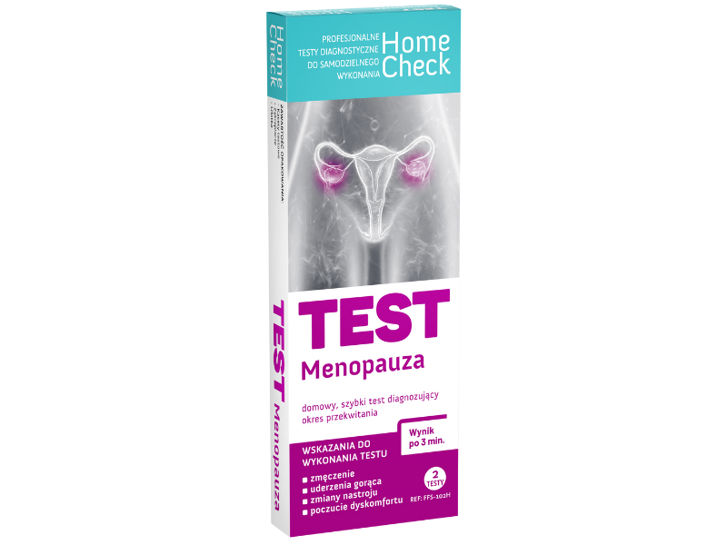 Zdjęcie przedstawia wyrób medyczny Milapharm Test menopauza, diagnozujący okres przekwitania, test diagnostyczny, 25 mlU/ml.