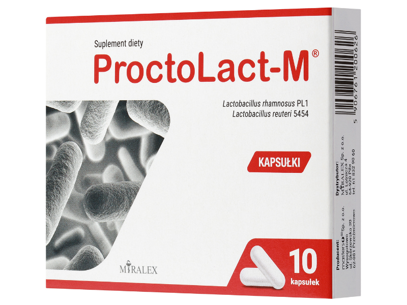 Zdjecie przedstawia suplement diety Miralex ProctoLact-M, kapsułki