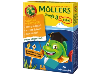 Zdjęcie produktu Moller’s Omega-3 rybki, smak pomarańczowo-cytrynowy, żelki