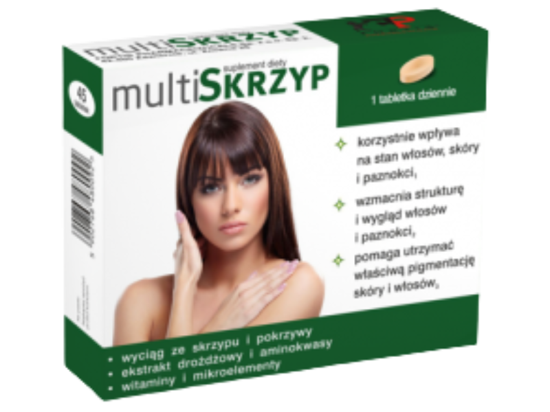 Zdjecie przedstawia suplement diety Multiskrzyp, tabletki.