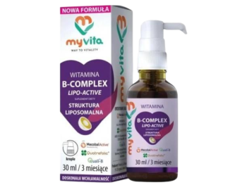 Zdjęcie przedstawia suplement diety MyVita Witamina B complex, krople.