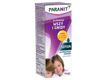 Zdjęcie przedstawia wyrób medyczny Paranit Płyn eliminujący wszy i gnidy, lotion.